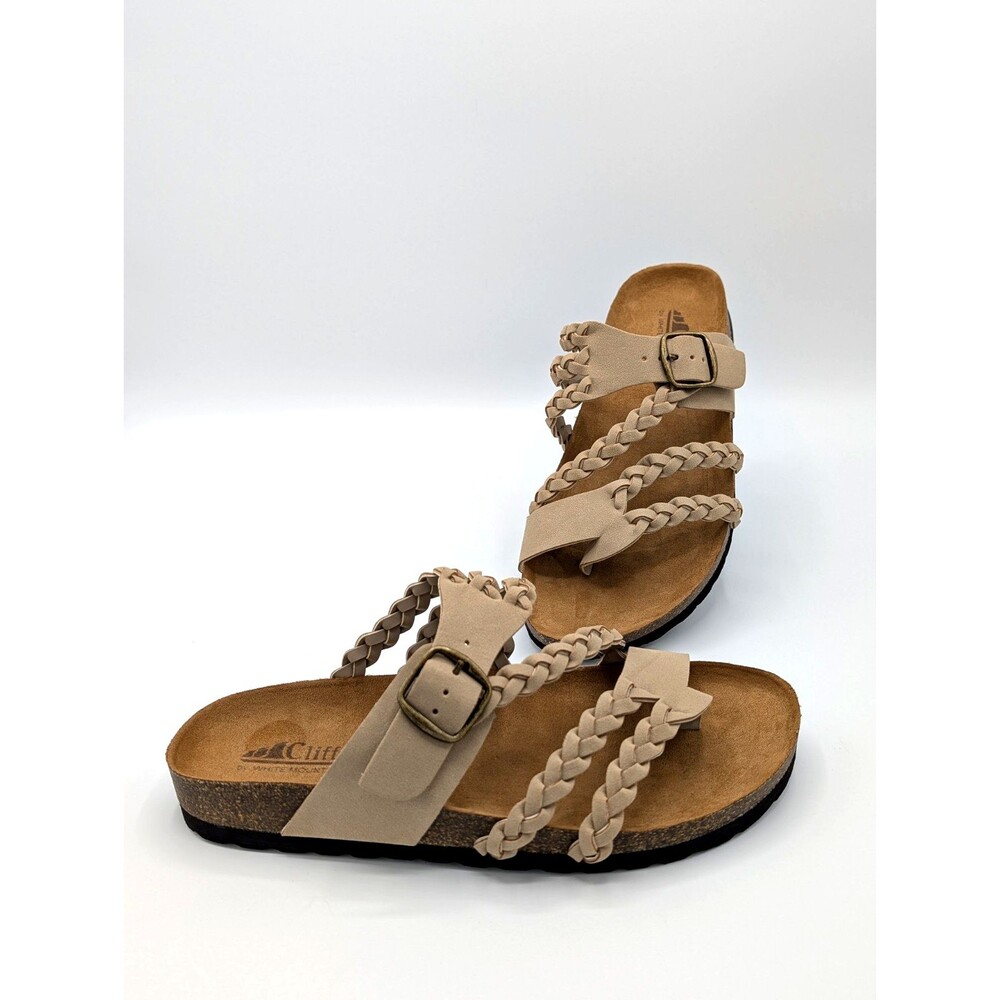 Cliffs White Mountain Sandals Women 7.5 Sandal Wood Tan Braided Strap Slide